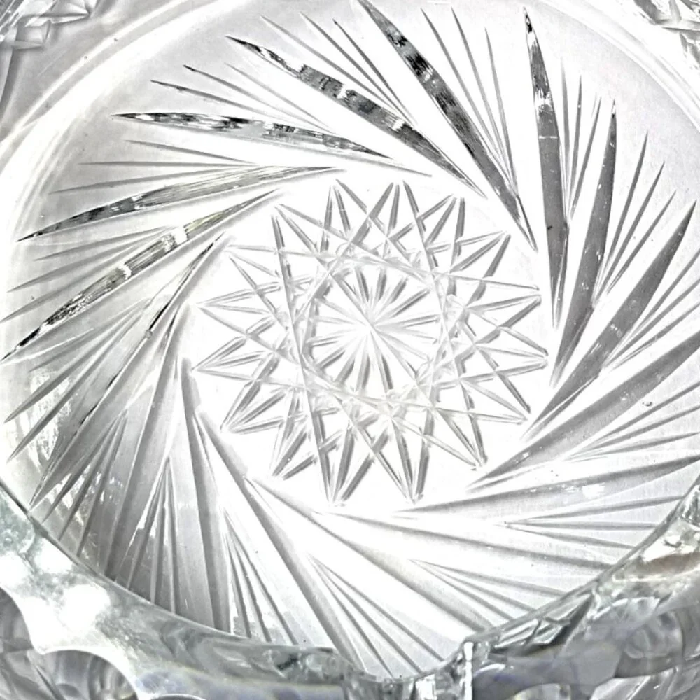 Bohemian Cut Crystal Heavy Ashtray-Exquisite Czech Pinwheel Swirl & Star Design